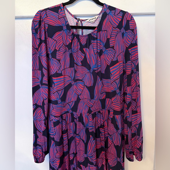 🎀 Boden Jersey Striped Bow Print US 14 Women’s dress w/ POCKETS - Picture 2 of 13